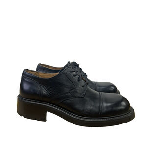 Vintage Skechers Y2K Shoes Mens Size 9.5 Oxford Black Leather Chunky Lug Sole